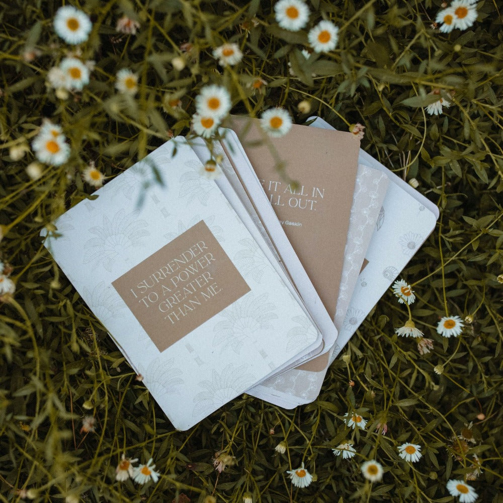 Daiisy Pregnancy and postpartum affirmation cards in daisy field.